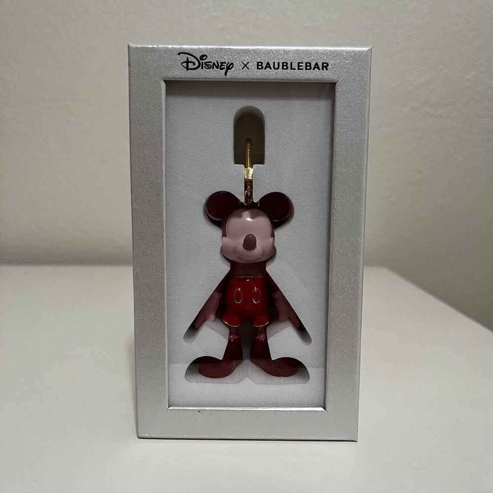 Disney x Baublebar Mickey Mouse Bag Purse Charm Pink and Red Enamel Keychain NEW